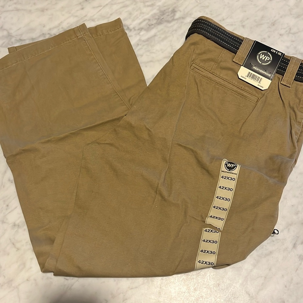 NWT Men's Weatherproof French Khaki Work Pants W/6 Pockets Utility Sz 42x30- G14